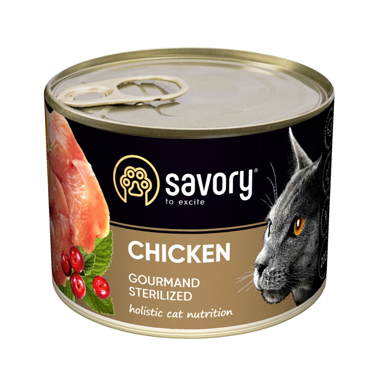SAVORY adult Sterilised chicken 200G, hrană umedă cu pui pentru pisici adulte sterilizate