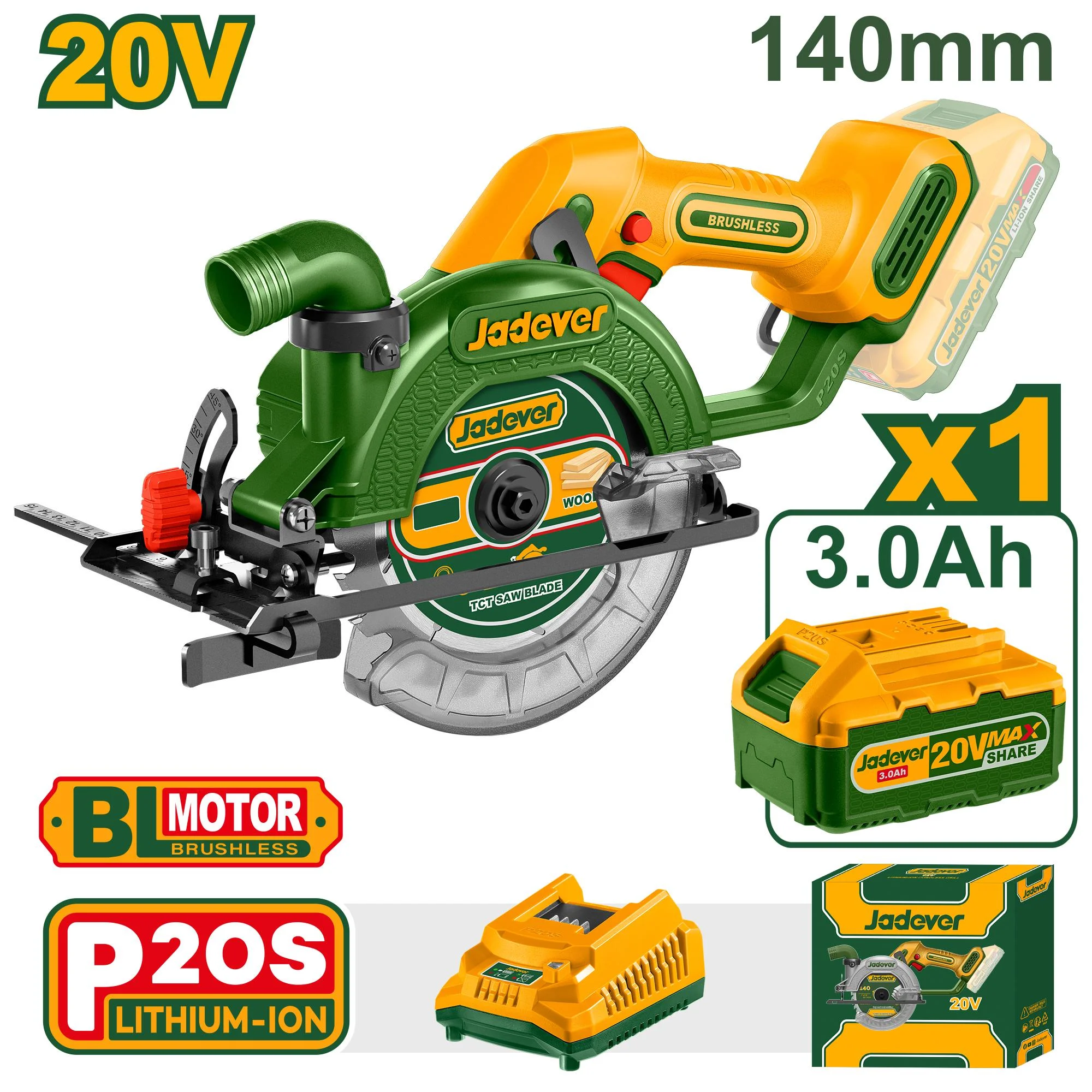 Ferăstrău circular manual cu acumulator 20V 140mm + 1 ac.; Jadever