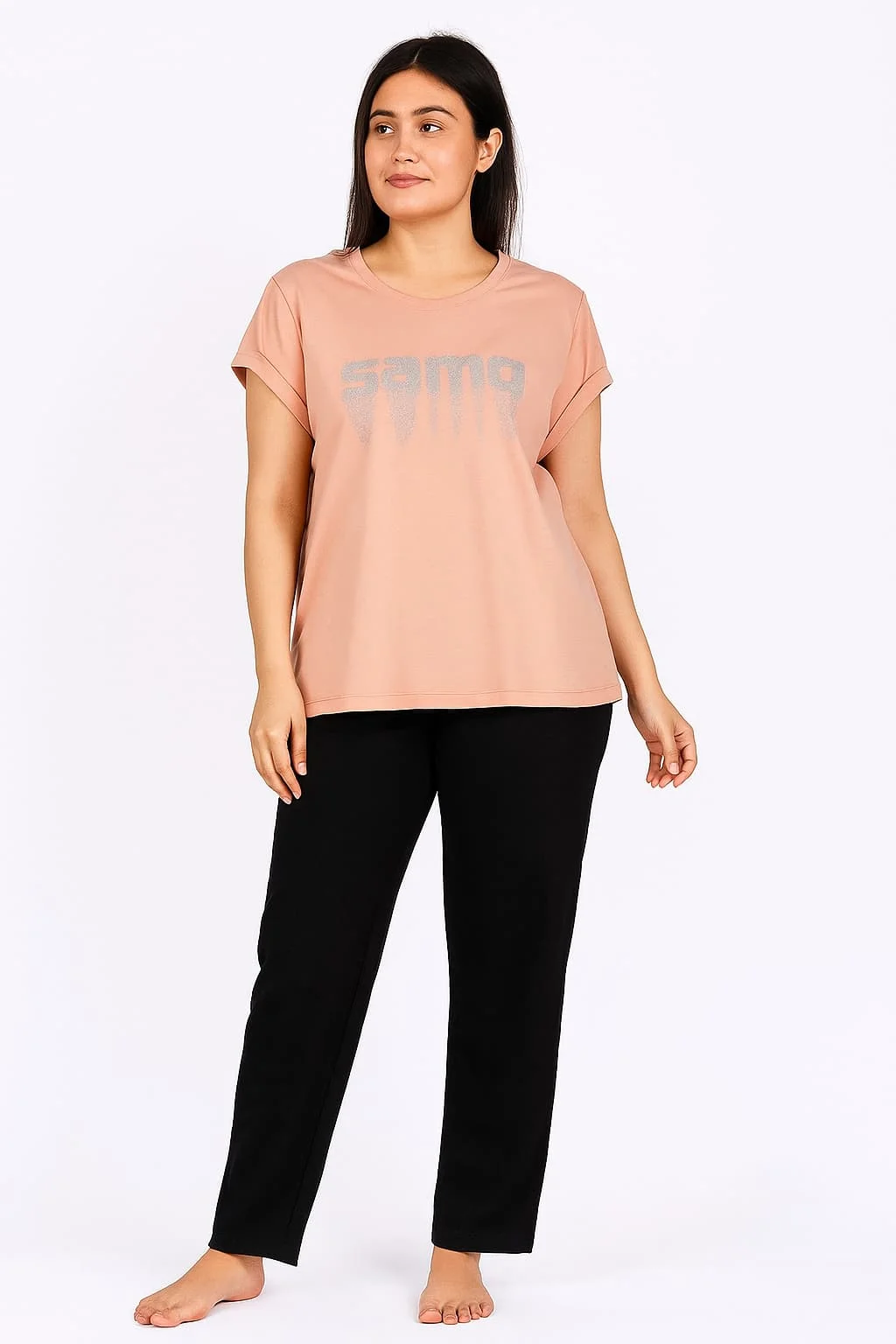 Tricou damă uniton cu guler rotund și cu imprimeu