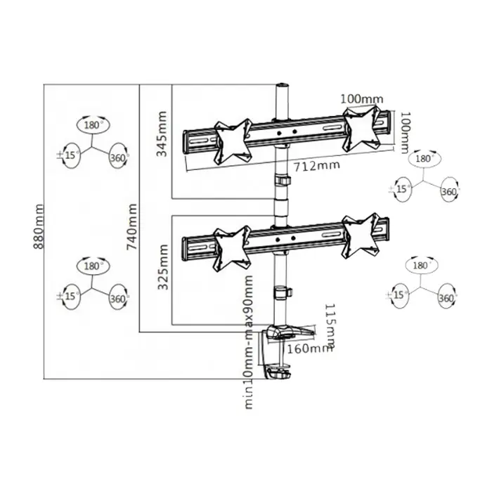 Suport birou pentru monitoare Reflecta PLANO Desk 23-1010Q, Argintiu