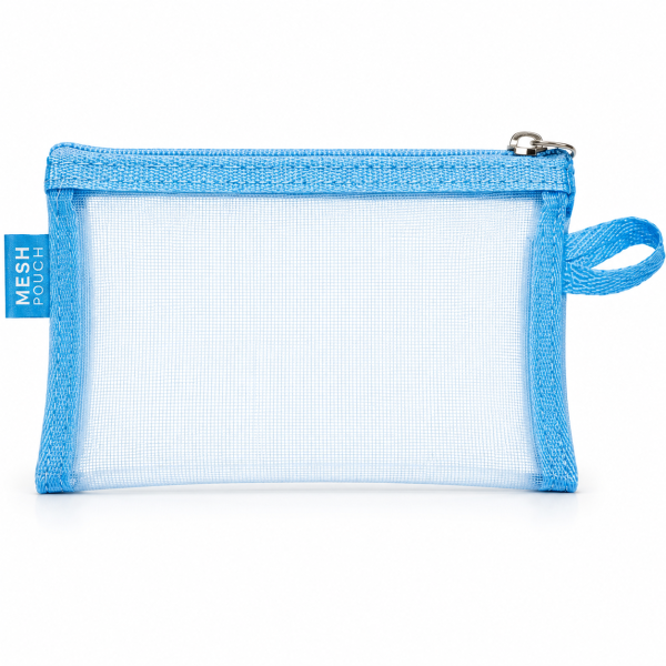 Penar din Plasa cu Fermoar 22x12 cm, 1 Compartiment, Albastru Deschis
