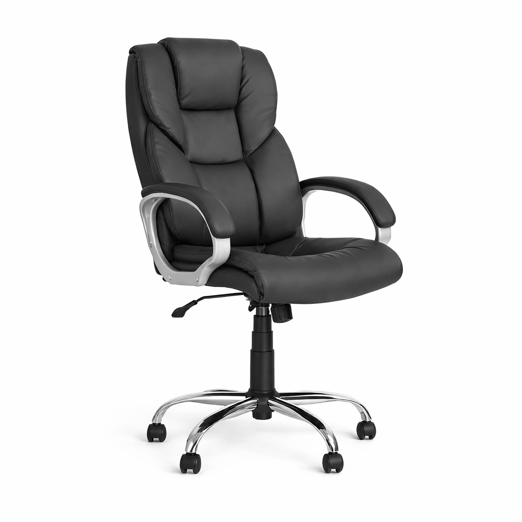 Fotoliu birou Morfeo, TILT, ECO-30, ergonomic, piele ecologică gri, bază metal cromat, înălțime reglabilă, pentru utilizare intensivă, 120kg