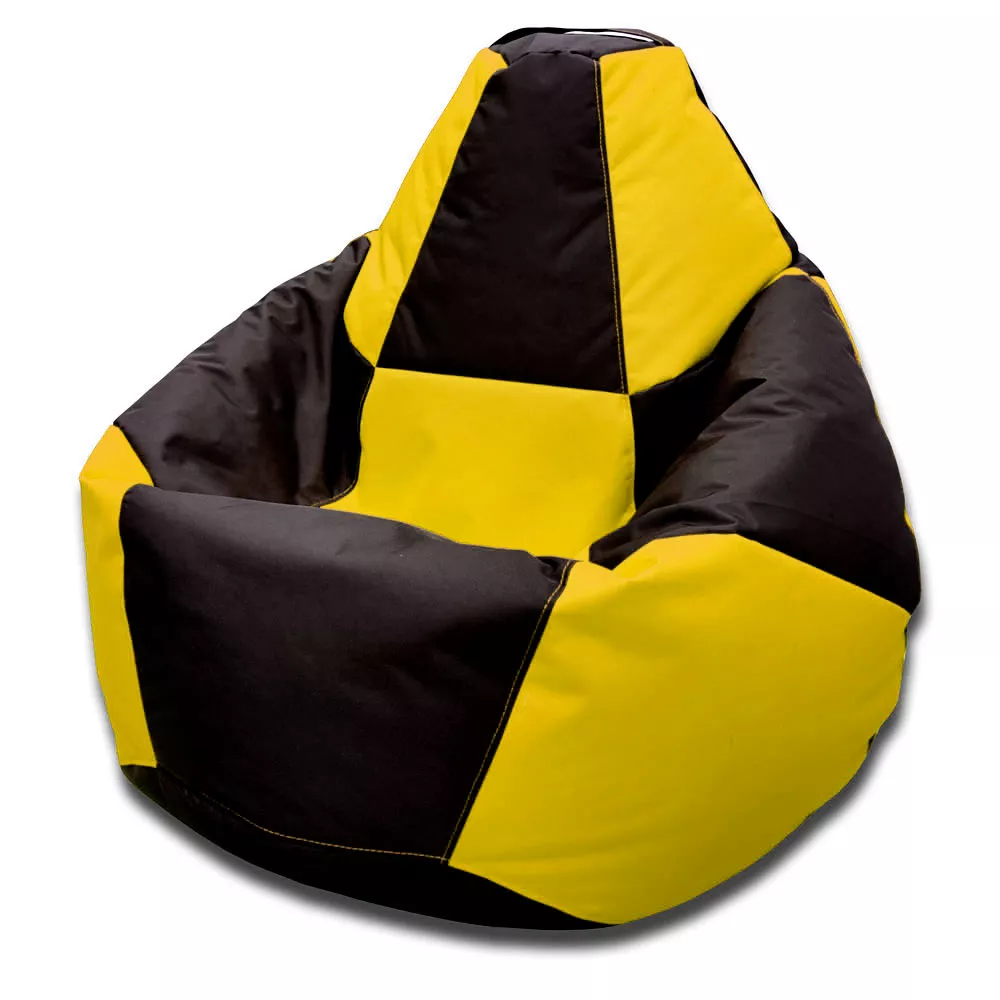 Fotoliu BeanBag Pară Șahmate, marimea "XXL" din Oxford 600D culoare neagra cu galben