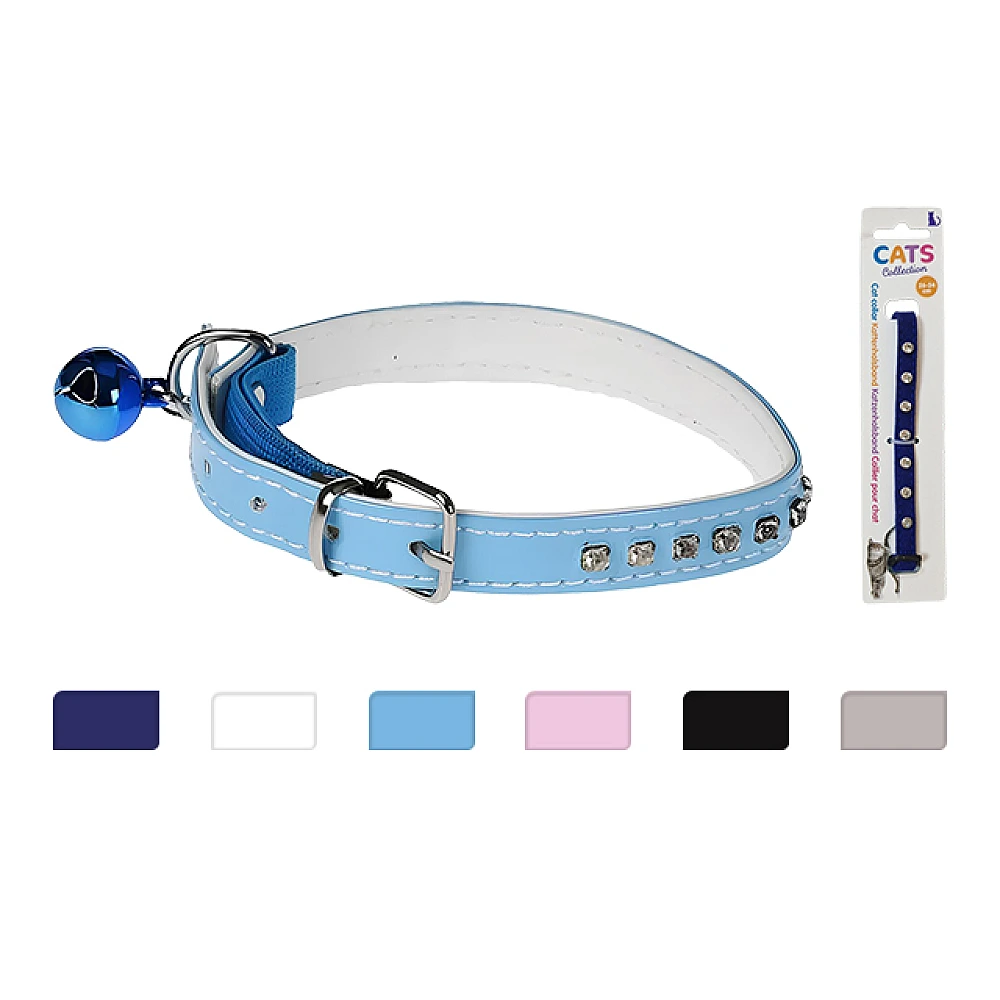 Zgarda pentru pisici L26-34X1.3cm cu strasuri si clopotel, 4culori
