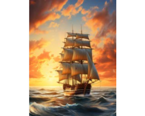 Mozaic cu Diamante 40 x 50 cm Corabie cu Vele la Apus, Diamond Painting, Kit Creativ cu Strasuri Acrilice, Panza pe Targa