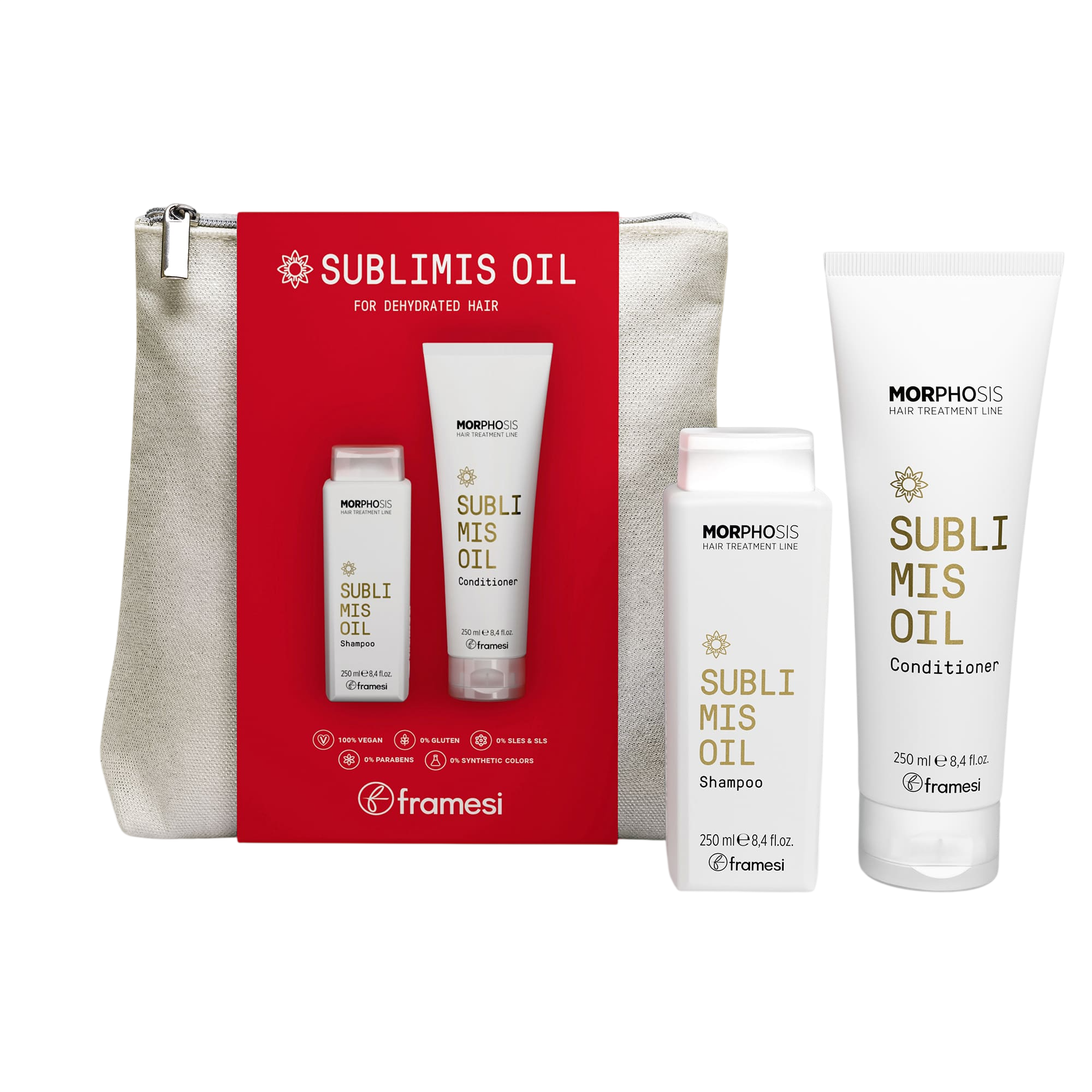 SET REPARATOR LUMINOS PENTRU PĂR USCAT KIT MORPHOSIS SPARKLING BAG SUBLIMIS OIL