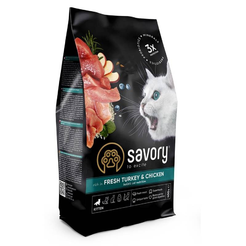 Savory kitten Chicken with Fresh Turkey 8KG, hrană uscată cu curcan și pui pentru pisoi