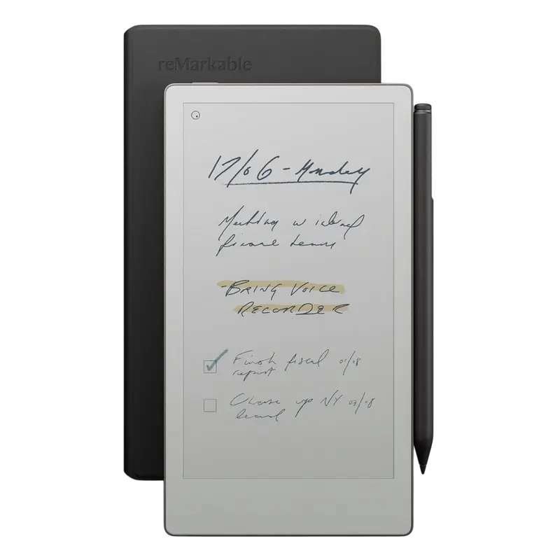 reMarkable Paper Pro Move 7.3" Bundle 2/64GB with Marker Plus Book Folio Cover, Leather Black