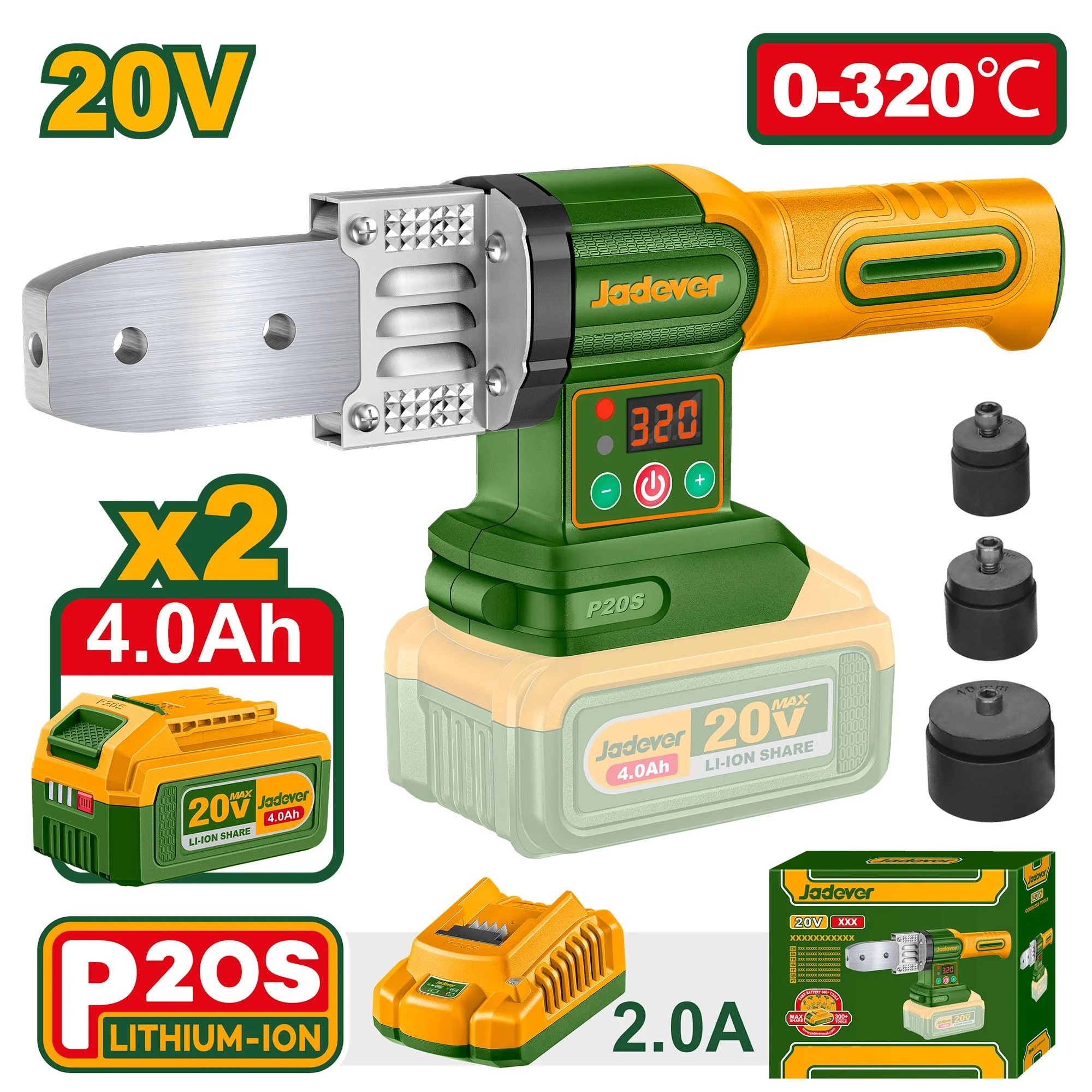 Aparat de sudură țevi plastic (PPR) cu acumulator 20V + 2 ac.; Jadever