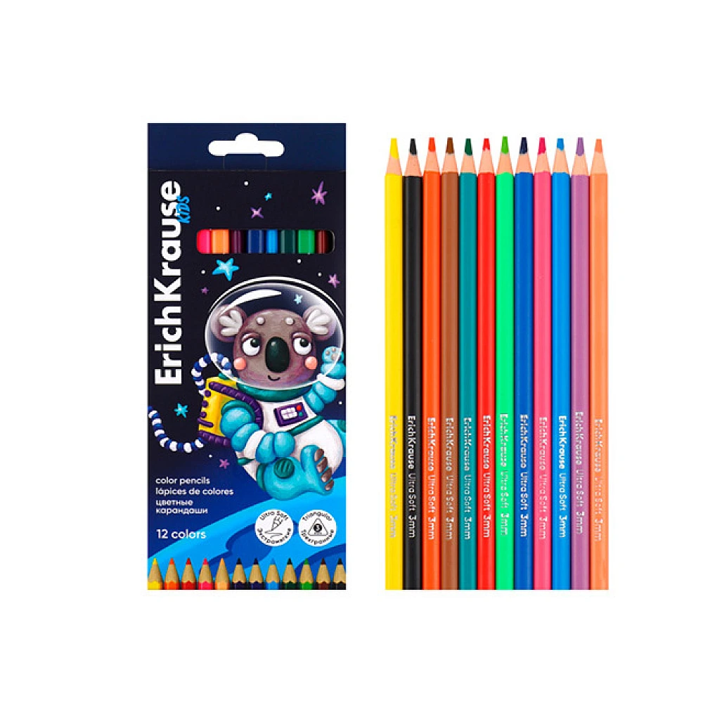 Set creioane colorate 12buc ErichKrause Kids Space Animals
