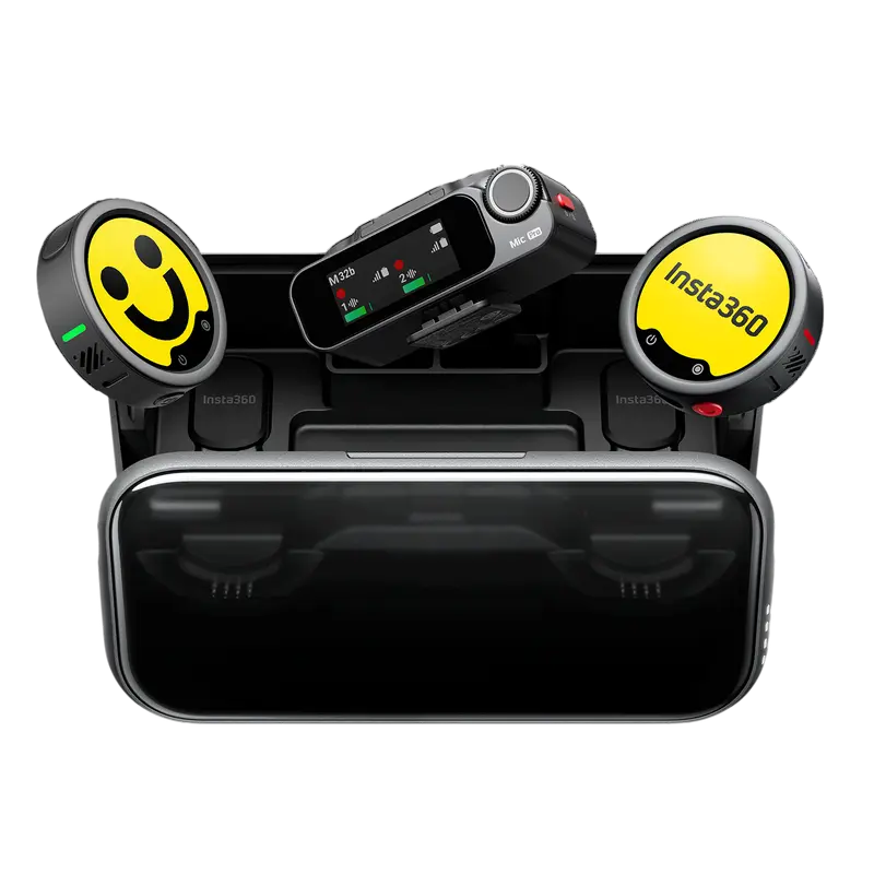 Microfon portabil pentru înregistrare vocală Insta360 Mic Pro (2 TX + 1 RX), Fără fir, Negru