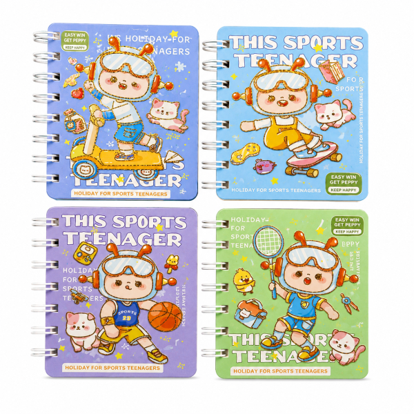 Set 4 Carnetele pentru Copii, 95 x 95 mm, 80 Foi Dictando, cu Spirala, Modele Asortate