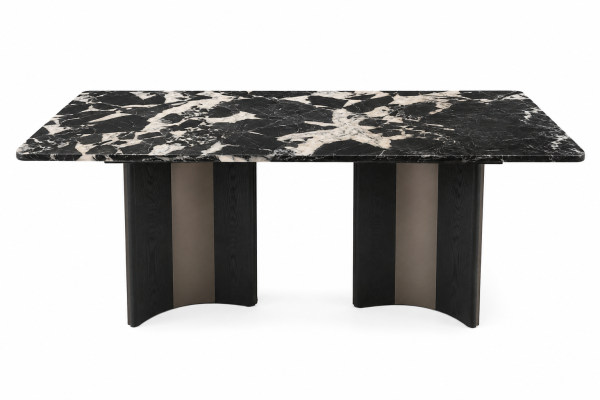 Masă de dining „Black Marble Premium” aspect marmură neagră, lucioasă 160x80