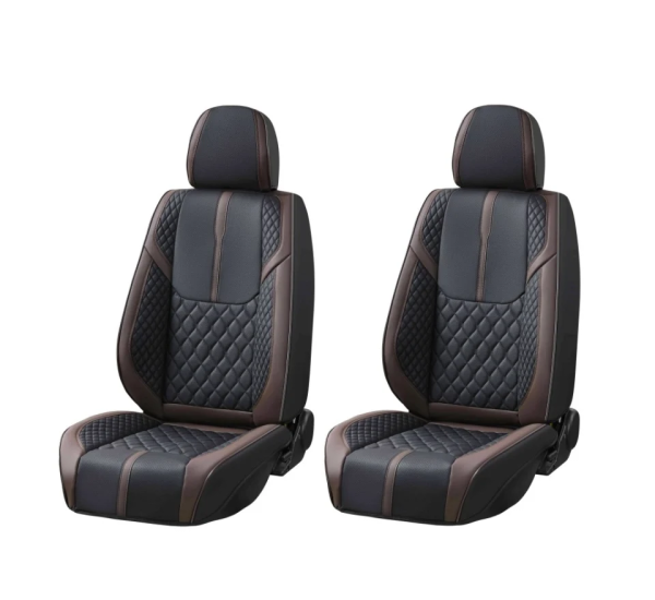 Set huse scaune auto universale de lux din piele ecologica, Negru cu maro cafea model romb pentru scaunele fata si spate