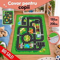 Covor pentru copii cu oraș de toamnă (verde)