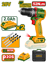 Mașină de găurit cu percuție cu acumulator 20V 52Nm + 2 ac.; Jadever