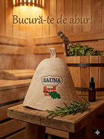 Pălărie de saună cu inscripție.