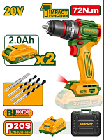 Mașină de găurit cu percuție cu acumulator 20V 72Nm + 2 ac.; Jadever