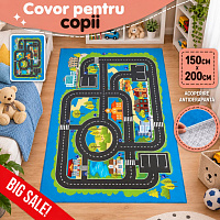 Covor pentru copii cu oraș de toamnă (albastru)