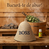 Pălărie de saună cu inscripție.