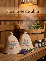 Pălărie de saună cu inscripție.