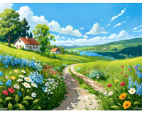 Mozaic cu Diamante 40 x 50 cm Valea Florilor, Diamond Painting, Kit Creativ cu Strasuri Acrilice, Panza pe Targa