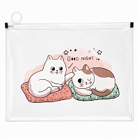 Mapa cu Fermoar Zipper A4+, 33 x 24 x 3 cm, Transparenta, Model Good Night Cats, Pentru Documente si Rechizite