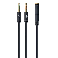 Audio Adaptor Cablexpert CCA-418M, 3.5mm 4-pin (F) - 2x3.5mm 3-pin (M), 0,2m, Negru