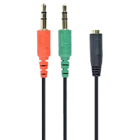 Audio Adaptor Cablexpert CCA-418, 3.5mm 4-pin (F) - 2x3.5mm 3-pin (M), 0,2m, Negru