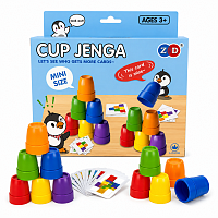 Joc educativ Cup Jenga Mini cu pahare colorate, joc de stivuire si echilibru pentru copii, 3+