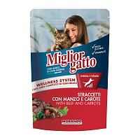 MORANDO pouch-conserve  pentru pisici MORANDO Gatto POUCH STRACCETTI MNZ/CAR (cu carne de vită și morcovi)  100g