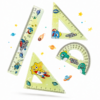 Set Geometrie Outer Space, Rigla 15 cm, 2 Echere, Transportor, 4 Piese, Pentru Scoala si Desen Tehnic