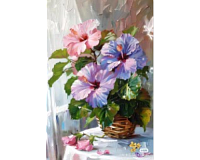 Mozaic cu Diamante 40 x 50 cm Hibiscus in Cos, Diamond Painting, Kit Creativ cu Strasuri Acrilice, Panza pe Targa