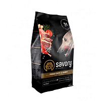 Savory Adult All Breeds Fresh Duck & Rabbit 3KG, hrană uscată cu rață și iepure pentru câini adulți de toate rasele