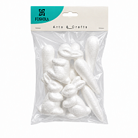 Decoratiune de Paste Iepurasi cu Morcovi din Polistiren 7 cm, Set 10 Piese, 4 Iepurasi + 6 Morcovi, Figurine DIY pentru Pictat