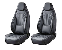 Set huse scaune auto universale de lux din piele ecologica, Negru cu gri pentru scaunele fata si spate, cu tetiera integrata