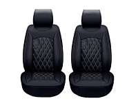 Set 1+1 Huse Scaune Auto Premium Lux Piele Ecologica, Negru cu cusaturi gri in romb