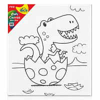 Set creatie de pictura Canvas pentru copii, Pui de Dinozaur, Cu imagine de referinta, Pictura pe panza de pictat manual, Include vopsele acrilice si pensula, 25x20 cm, Activitate creativa si relaxanta