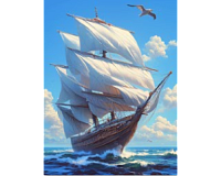 Mozaic cu Diamante 40 x 50 cm Corabie cu Vele, Diamond Painting, Kit Creativ cu Strasuri Acrilice, Panza pe Targa
