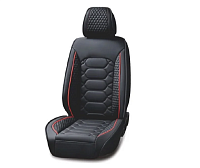 Set huse scaune auto universale, piele ecologica negru cu cusatura rosie, fata-spate
