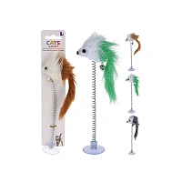 Jucarie pentru pisici Cats "Soarece pe arc" 19cm, cu ventuza