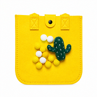 Geanta pentru Copii din Fetru cu Pompoane, Galbena, 23 x 23 x 12 cm, Aplicatie Cactus, Reutilizabila