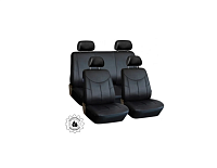 Set huse scaune auto universale, piele ecologica negru, fata-spate, 8 piese, bancheta fractionata, compatibil Airbag