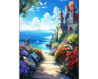 Mozaic cu Diamante 40 x 50 cm Castelul de Langa Mare, Diamond Painting, Kit Creativ cu Strasuri Acrilice, Panza pe Targa