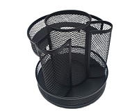 Organizator birou rotativ, plasa metalica, diametrul 16 x 15 cm, suport pixuri, accesorii birou, multifunctional, negru, 360°