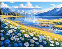 Mozaic cu Diamante 40 x 50 cm Lacul Montan cu Margarete, Diamond Painting, Kit Creativ cu Strasuri Acrilice, Panza pe Targa