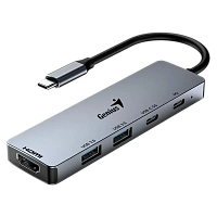 USB-C Hub 5-in-1: 100W PD x1, USB-C 3.0 x1, USB-A 3.0 x2, HDMI x1, Genius UH-500, Gray