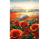Mozaic cu Diamante 40 x 50 cm Trandafiri la Apus Marin, Diamond Painting, Kit Creativ cu Strasuri Acrilice, Panza pe Targa