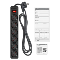 Prelungitor electric SVEN SF-06E, 6 Prize, 5m, Negru