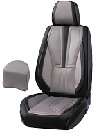 Set huse scaune auto universale, piele ecologica culoare neagra cu material textil gri, fata-spate
